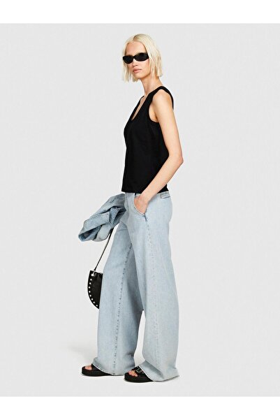 Sisley 100% Cotton Thick Strap V-Neck Tank Top Women's Black Tank Top - 324P3I1Xlh00S