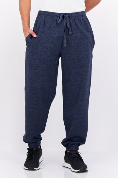 fleece factory Men Drawstrings Heather Jogger Pants, Navy Blue