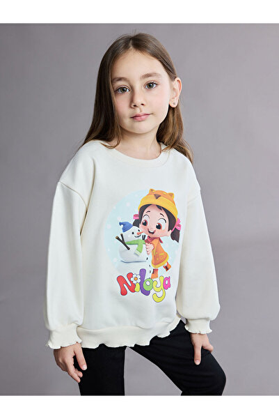 LC Waikiki Set de 2 piese pentru fete, cu imprimeu Niloya, bluză de trening ș...