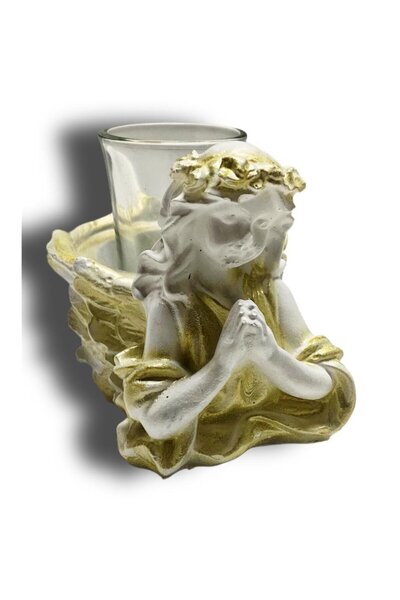 OEM Plaster candle with glass cup holder, angel model