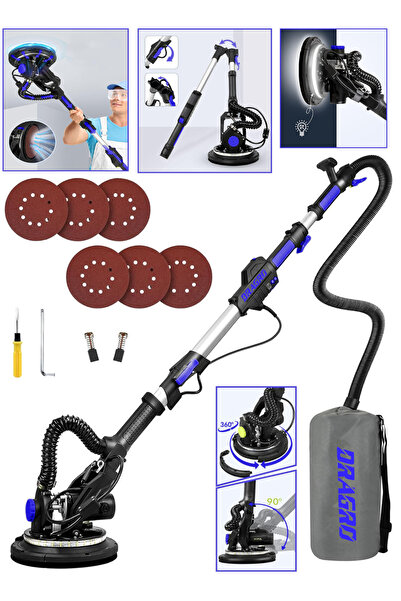 Dragro Profesyonel Led Işıklı Alçıpan Duvar Zımpara Makinası Toz Emmeli