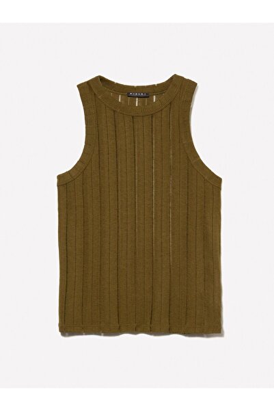 Sisley Viscose Blended Halter Neck Slim Fit Tank Top Women's Khaki Tank Top - 325P31Welh00X