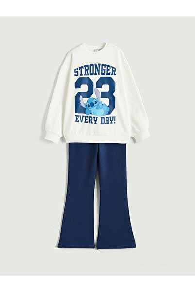 LC Waikiki Crew Neck Stitch Printed Girls' Sweatshirt and Leggings