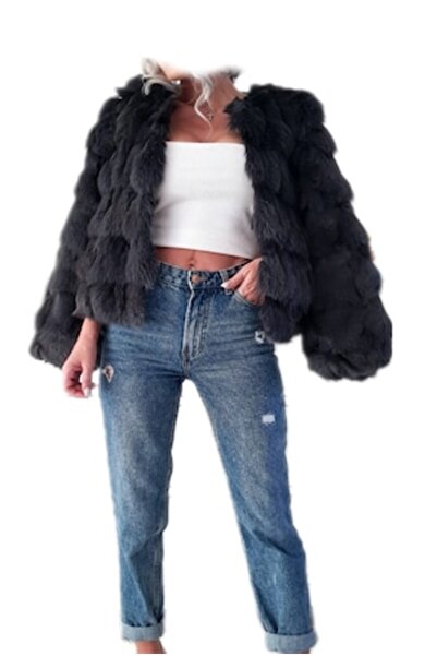 OEM Natural fox fur, warm, Black, universal size