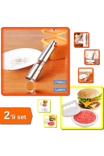 HerEveOyuncak Paslanmaz Çelik Basmalı Baharat Değirmeni + Hamburger Pres ve K...