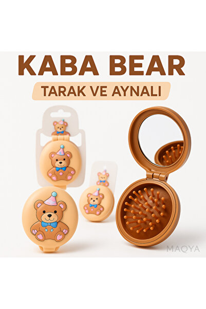 MAQYA KOZMETİK KABA BEAR MAKYAJ AYNASI | ÇİFT TARAFLI TARAKLI AYNA | AYICIK DESENLİ | TAŞINABİLİR CEP AYNASI