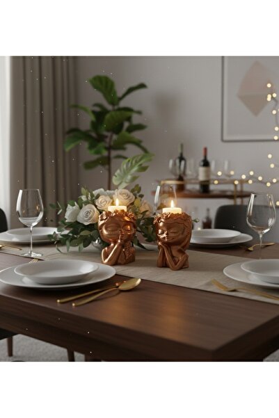 Çiçek Taçlı Kız Dekoratif Obje, Sukulent Saksısı, Tealight Mumluk Metalik Bakır