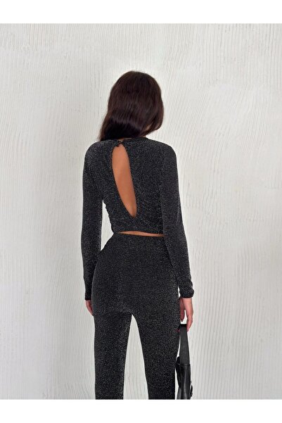 Foola Moda Sırt Dekolteli Simli Bluz