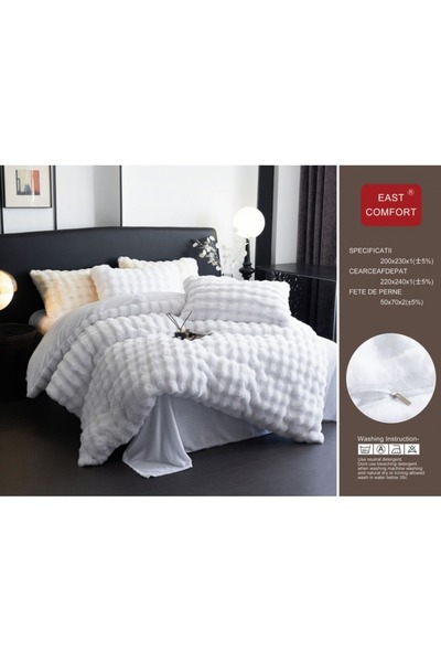 Lenjeria Familiei Tale Cocolino 4-piece bedding set with faux rabbit fur – Double bed, white