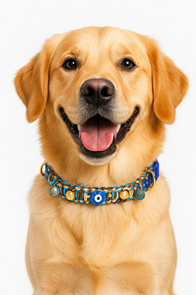 She Sells قلادة كلب مصنوعة يدويًا قابلة للتعديل - مزينة بخرز العين الزرقاء مع...