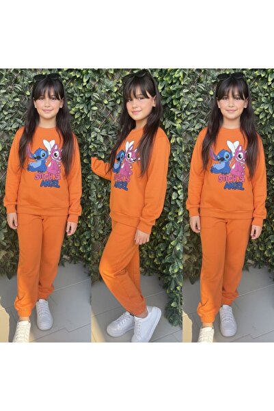 KOKOŞ BEBEK Stitch Angel Printed Girls' Tracksuit Set - 3/10 Years Old - 31568