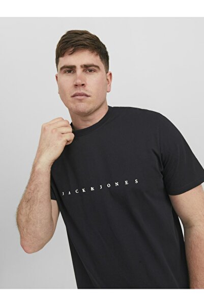 Jack & Jones Plus Men's Black Jjestar Jj Tee Ss Noos Pls Big Size T-Shirt 12243625-Black