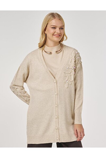 Kayra Sequin Detailed Knitwear Cardigan Cream