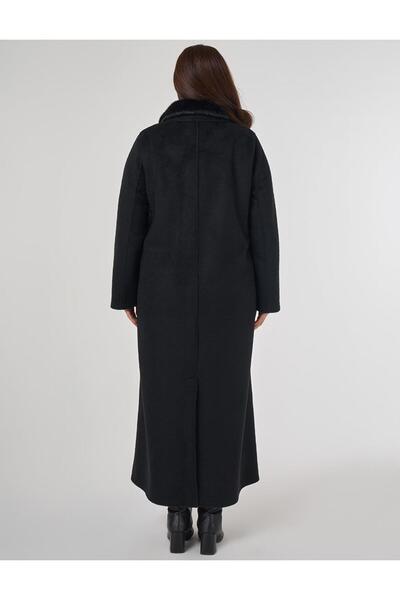 Kayra Fur Collar Cashmere Coat Black