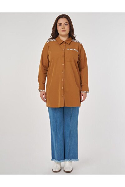 Kayra Stripe Pattern Cotton Tunic Biscuit