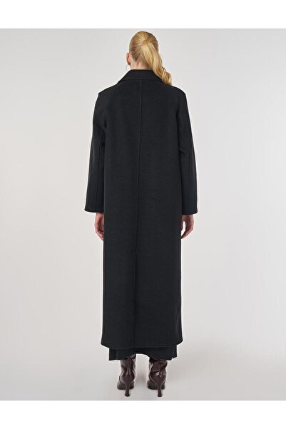 Kayra Buttoned Double Breasted Stamp Coat Black