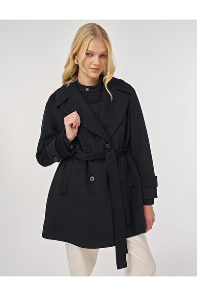 Kayra Knitwear Paneled Cashmere Coat Black