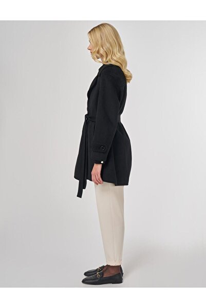 Kayra Knitwear Paneled Cashmere Coat Black