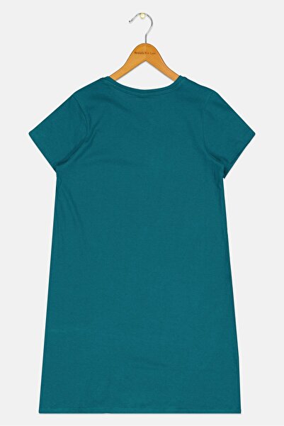 Zivame x Friends Kids Girl Graphic Print Short Sleeve Sleeping Dress, Teal Green