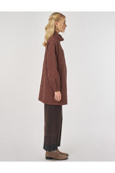 Kayra Mock Neck Waffle Tunic Brown