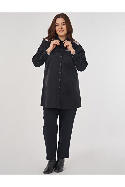 Kayra Stripe Pattern Cotton Tunic Black