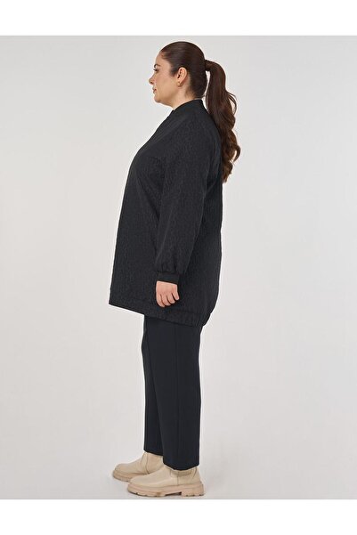 Kayra Leopard Pattern Embroidered Jacket Black