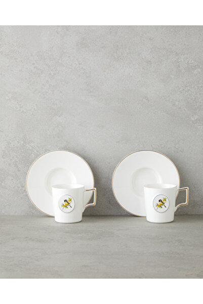 English Home Charmed Dream Porcelain 4 Piece Double Coffee Cup Set for 2 People 155 ml White-Gold