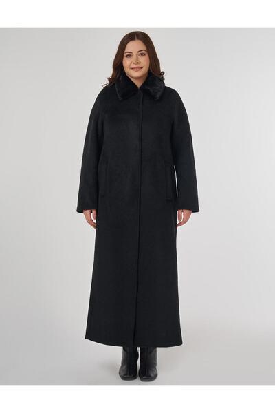 Kayra Fur Collar Cashmere Coat Black