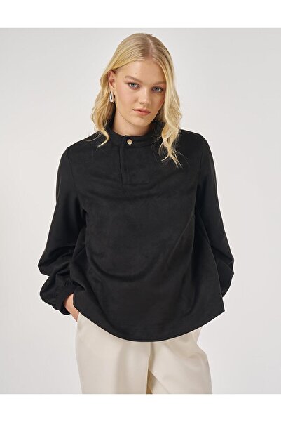 KYR ψηλός λαιμός Μπλούζα σουέντ Μαύρη