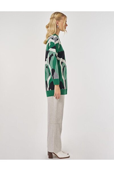 Kayra Abstract Pattern Viscose Knitwear Tunic Forest Green