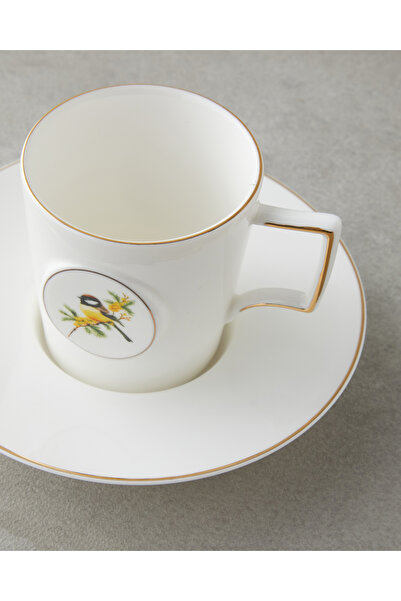 English Home Charmed Dream Porcelain 4 Piece Double Coffee Cup Set for 2 People 155 ml White-Gold