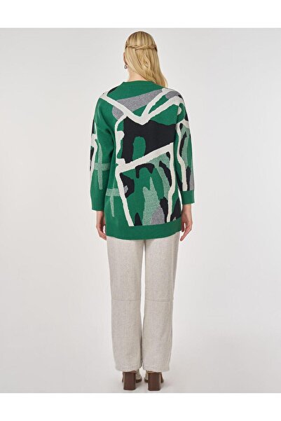 Kayra Abstract Pattern Viscose Knitwear Tunic Forest Green