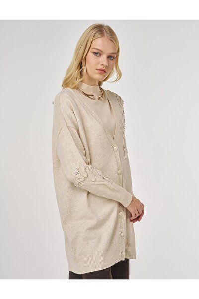 Kayra Sequin Detailed Knitwear Cardigan Cream