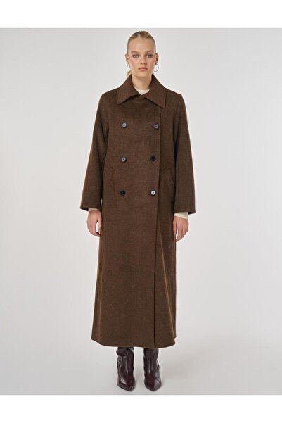 Kayra Buttoned Double-Breasted Cashmere Coat Dark Brown