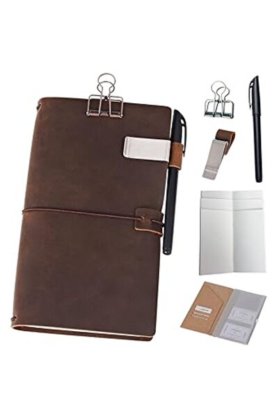 Generic Newstor Refillable Leather Travelers Journal, 5 Inserts, Brown, Standard 21.6×11.4 cm, 240 pages