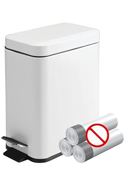 Homie 5L Rectangular Trash Can with Soft-Close Lid, White Stainless Steel