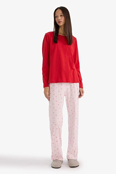 DeFacto Pajama Set Regular Fit Long Sleeve Top Patterned Long Bottom-Fall in Love G1531Ax25Wn