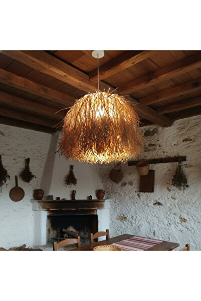 Harman Reed Çobanyıldızı Bohem Rafya Hasır Avize - Doğal Sarkıt Lamba40x45 cm