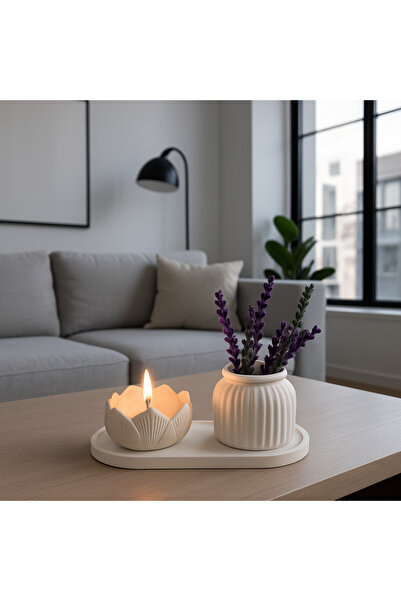 Bal Craft Lotus Çiçeği Mumluk Dekoratif Çizgili Çiçeklik Set
