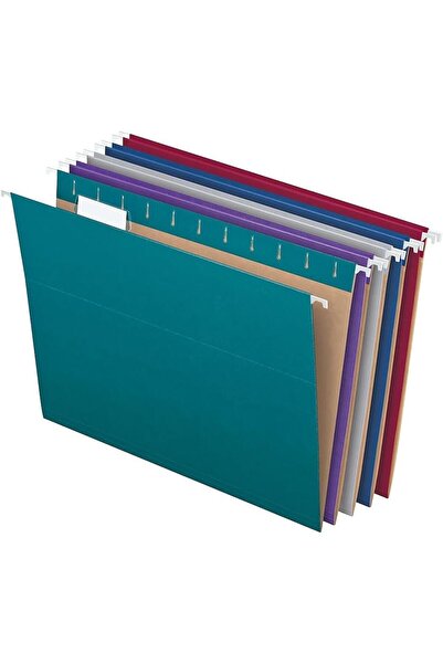 Pendaflex Recycled Hanging File Folders, Letter Size, Jewel Colors, 1/5 Tabs, 25/Box