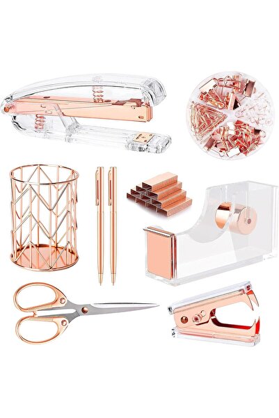 Generic Famassi Rose Gold Acrylic Office Accessories Set (Stapler, Tape Dispe...
