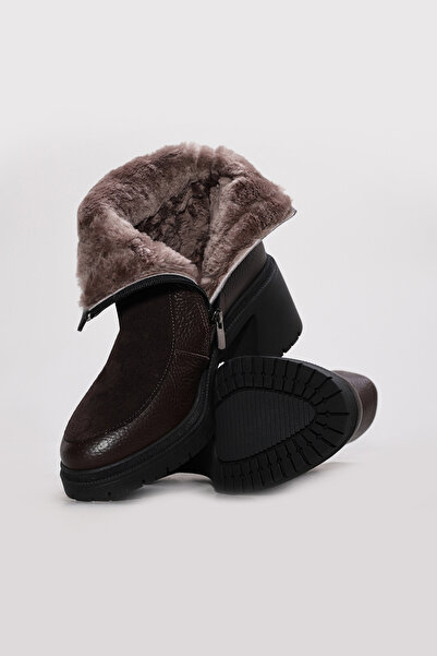 FAST STEP Γυναικείες μπότες με χοντρό τακούνι από γνήσιο δέρμα και γούνα 217KZA51-03