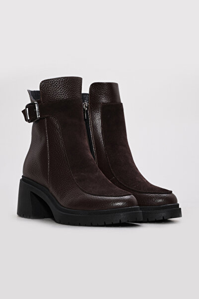 FAST STEP Γυναικείες μπότες με χοντρό τακούνι από γνήσιο δέρμα και γούνα 217KZA51-03