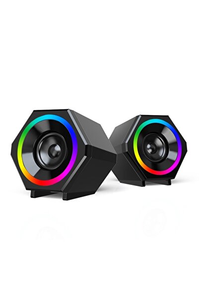 SADA مكبر صوت صغير سلكي USB للكمبيوتر الشخصي ومشغل موسيقى ستيريو مع إضاءة RGB