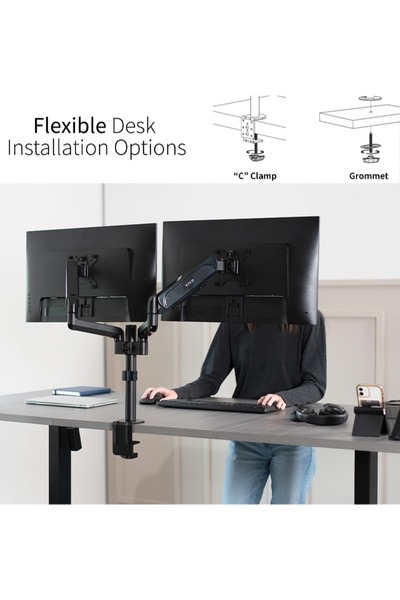 sharpdo حامل ذراعي شاشة مزدوج للشاشات من 17 إلى 27 بوصة، مع إمكانية تعديل الارتفاع، ودعم شاشة واحدة مزدوجة
