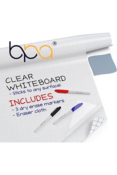 Generic Clear Adhesive Dry-Erase Sticker with 3 Dry-Erase Markers and Transparent White Film for Fridge and
