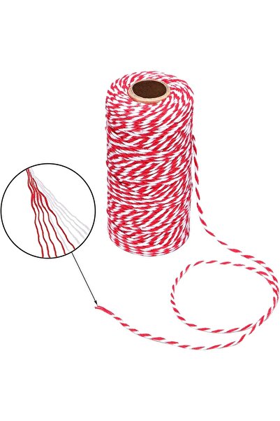 SYOSI Colored Cotton Rope, 200m (2 Rolls) 2mm Red & White Cotton Twine