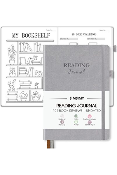 Generic دفتر يوميات القراءة - ١٠٤ صفحة، A5، قائمة تتبع القراءة والتحدي، رمادي...