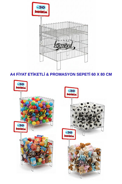 Genel Markalar A4 Etiketli 60x80 Cm Promosyon Sepeti, Katlanır Havuz Sepet, Ü...