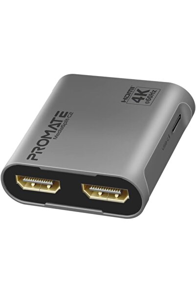 Promate موزع فيديو فائق الدقة 4K بتردد 60 هرتز ومنفذي HDMI، MediaSplit-C2، أسود